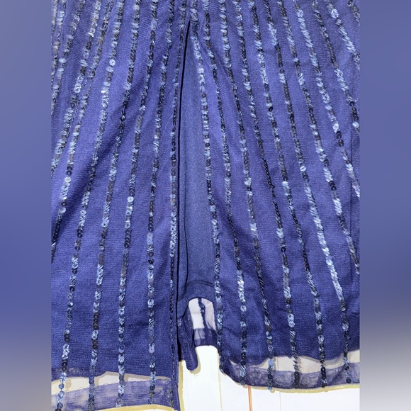 NWT|Mac Duggal Midnight Navy Sequined V-Neck Short Puff Sleeve Midi Dress Size 8 - Picture 7 of 9